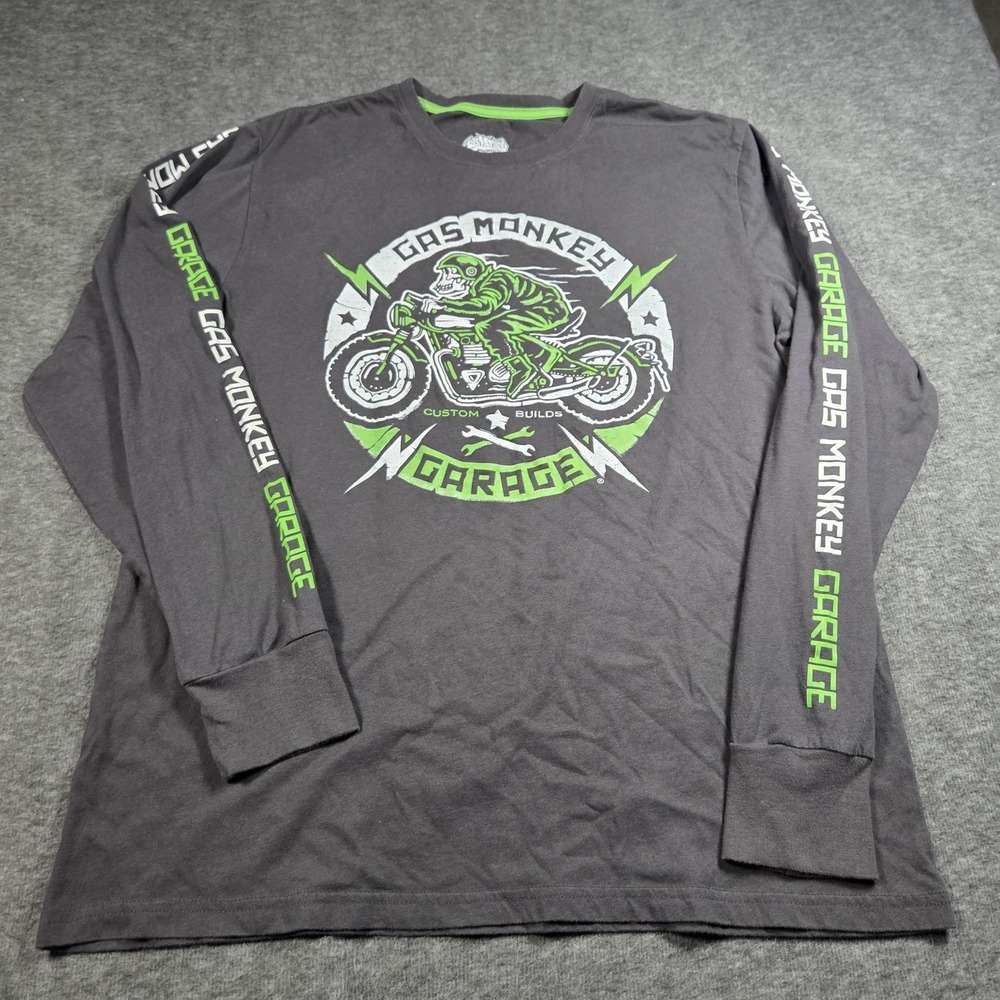 Gas Monkey Garage Shirt Mens Large Gray Long Sleeve Motorcycle Biker Graphic Tee